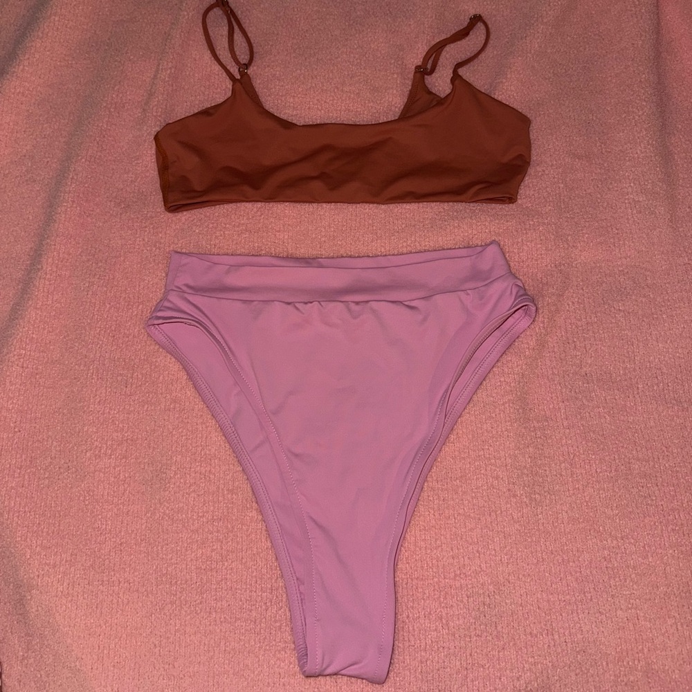 Tan + Lines by Sivan Ayla pink & burnt orange swimsuit. S/M EUC.